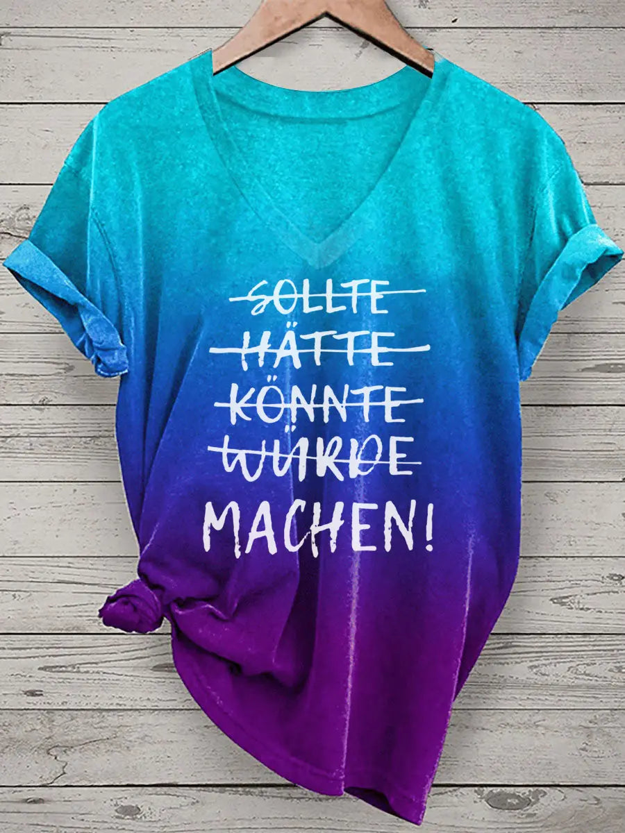 Damen Einfach machen Frauen T-Shirt mit V-Ausschnitt bedruckt zartstils