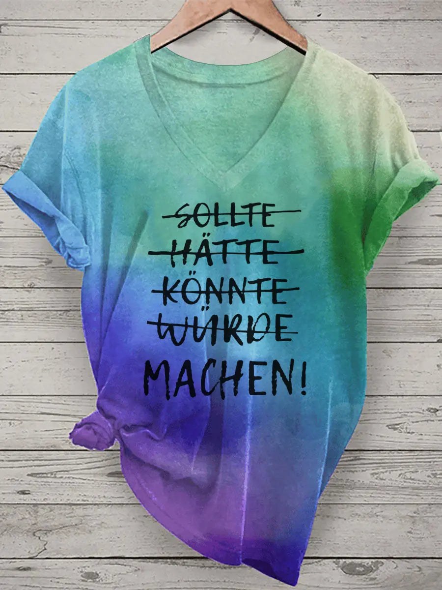 Damen Einfach machen Frauen T-Shirt mit V-Ausschnitt bedruckt zartstils