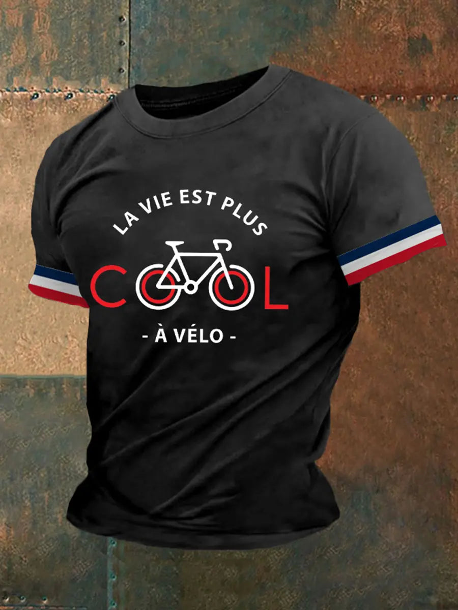 T-shirt à manches courtes imprimé La Vie Est Plus Cool à Vélo Homme
