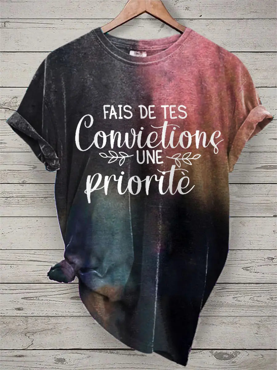 T-shirt Femme French Quote Tie Dye Print
