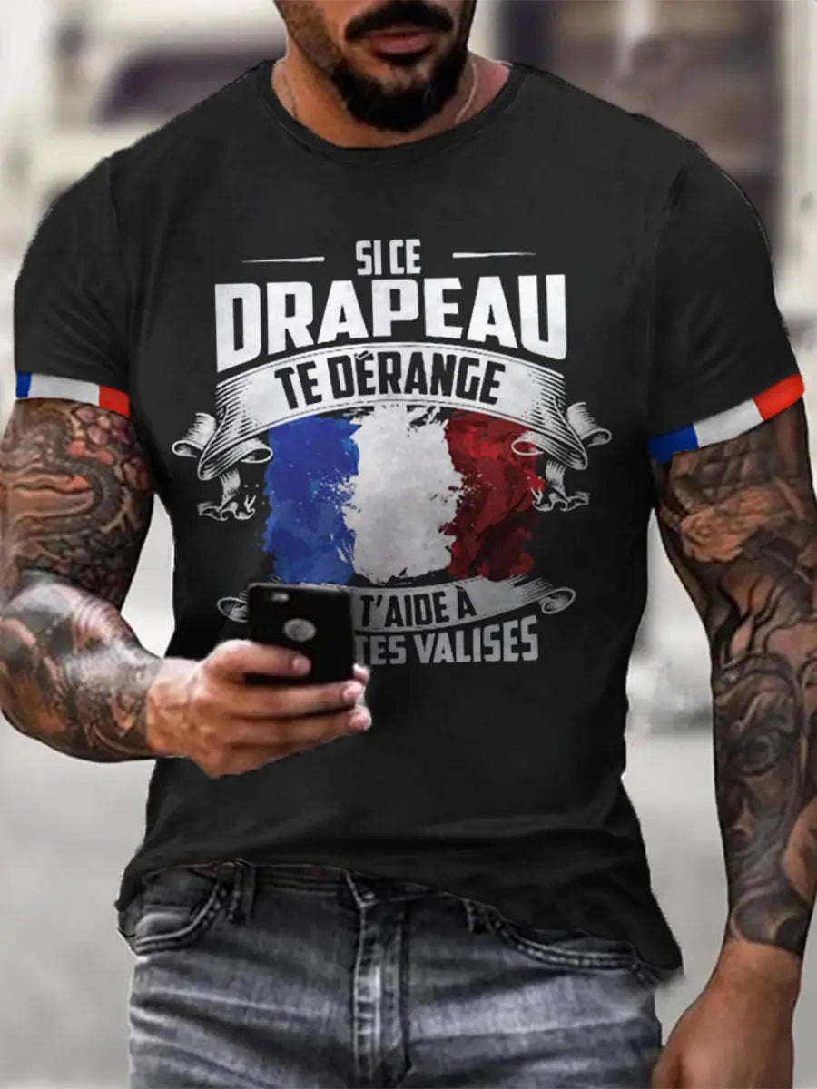 T-shirt imprimé à manches courtes Si Ce Drapeau Te Dérange Homme