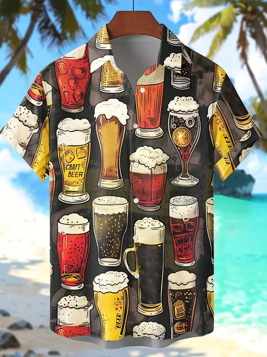 Men's Beer Print Short Sleeve Shirt