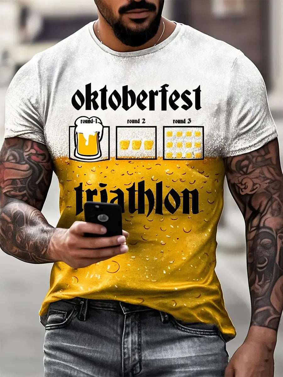Männer Oktoberfest Triathlon Lustiges Trinken T-Shirt