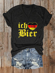 Frauen Ich Bier Print V-Ausschnitt T-Shirt
