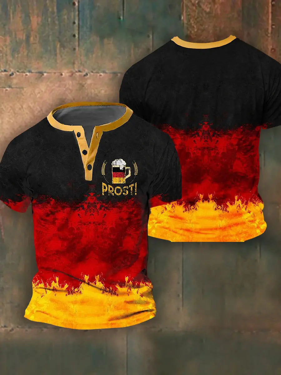 Herren Loses Basic V-Ausschnitt bedrucktes Kurzarm-T-Shirt