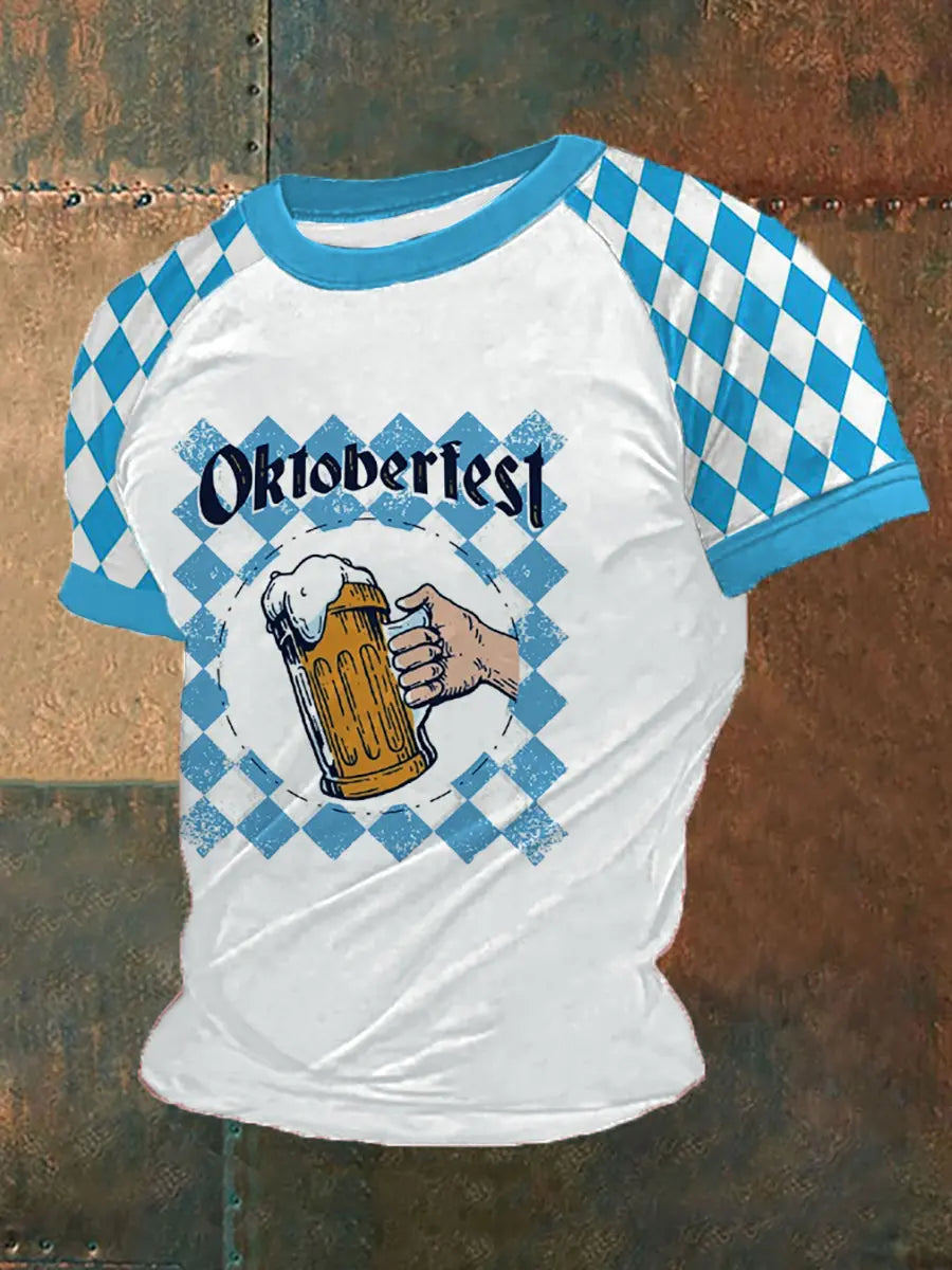 Herren Bier Fest Bayerisches Blau Kariertes Print Shirt