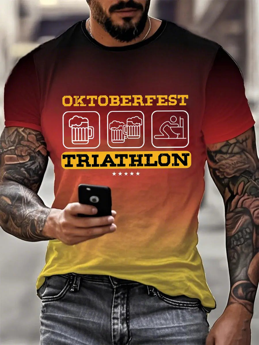 Männer Oktoberfest Triathlon Lustiges Trinken T-Shirt