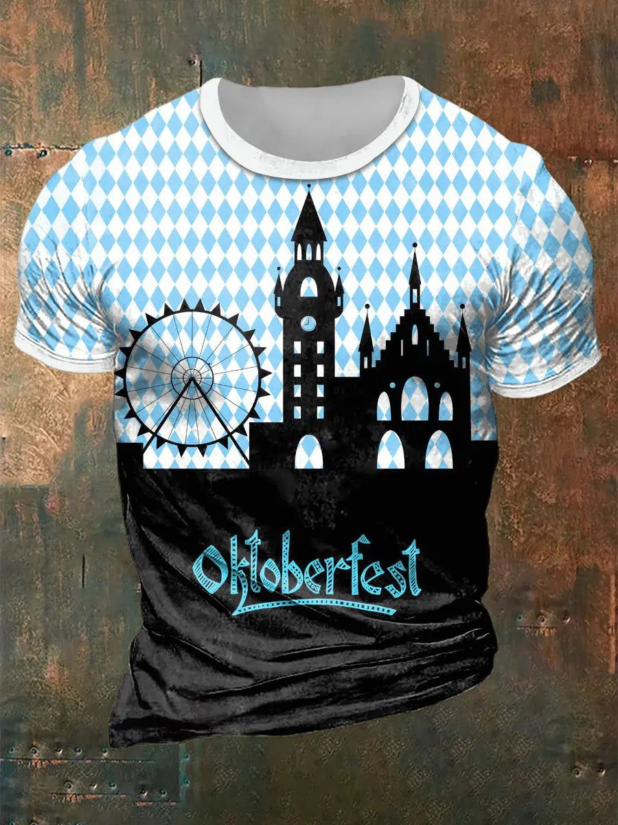 Herren Bier Fest Bayerisches Blau Kariertes Print Shirt