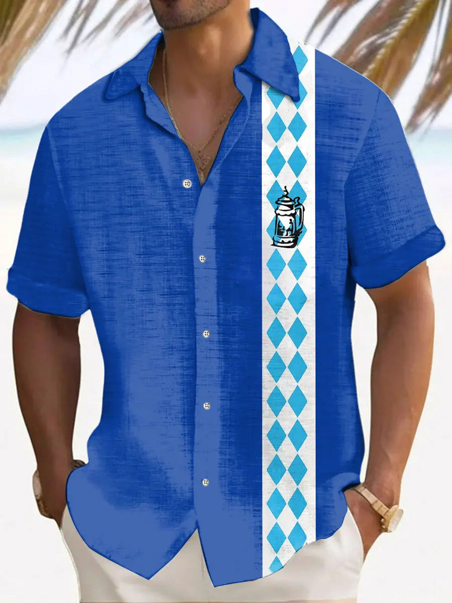 Herren Bier Fest Bayerisches Blau Kariertes Print Shirt