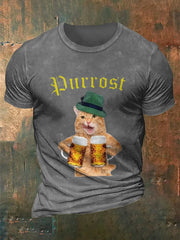 Herren Bierfest Lustiges Katzen-Print-Shirt