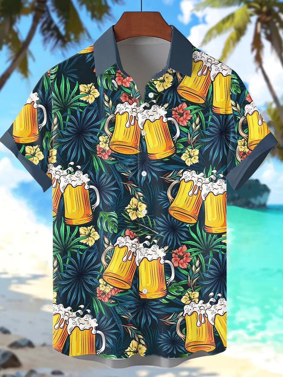 Men's Beer Print Short Sleeve Shirt