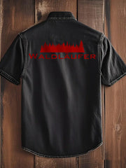 Waldläufer bedrucktes Kurzarm-Hemd für Herren