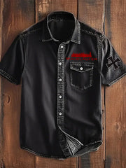 Waldläufer bedrucktes Kurzarm-Hemd für Herren