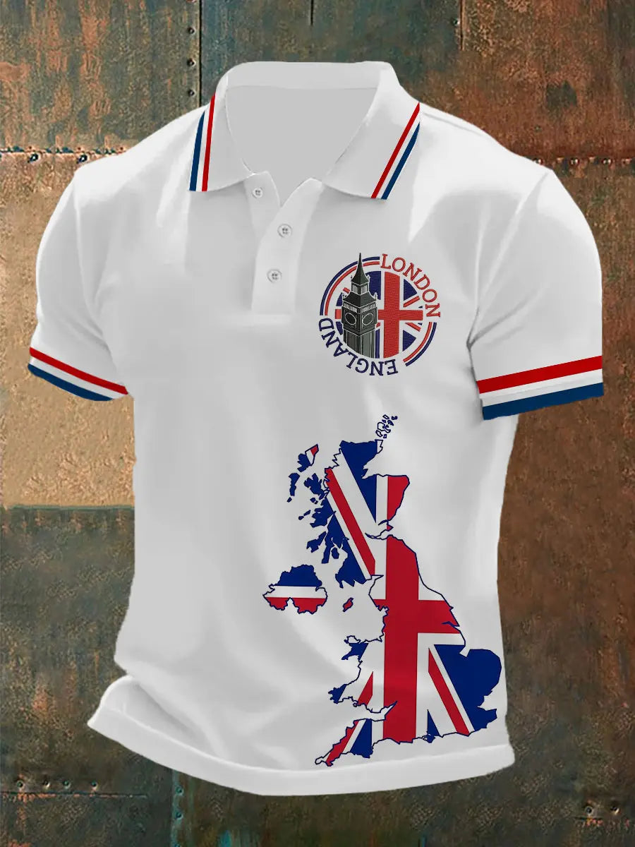 Men's England Flag Printed Short Sleeve POLO T-shirt