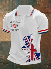 Men's A CUPPA MAKES EVERYTHING BETTER England Flag Printed Short Sleeve POLO T-shirt