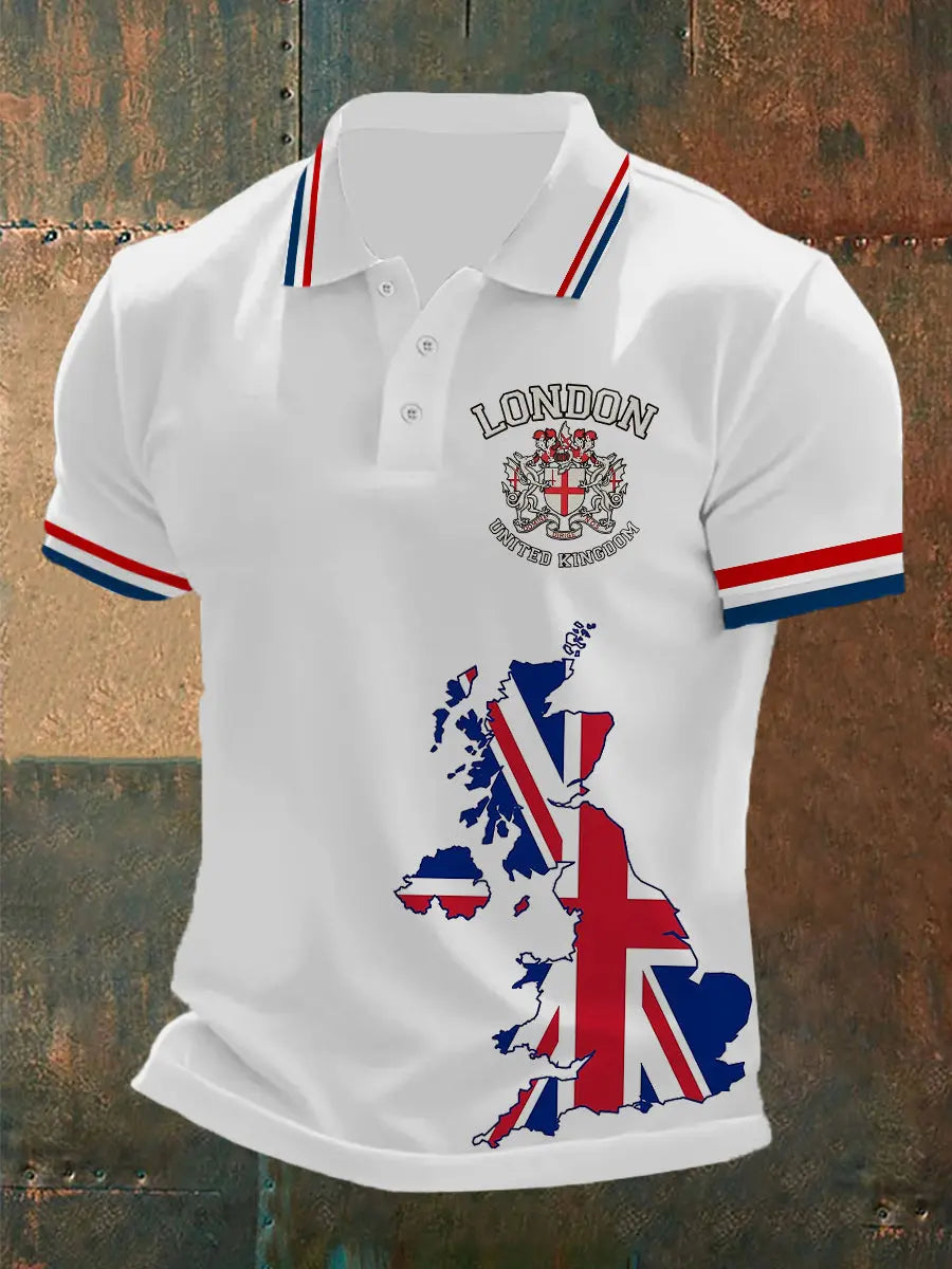 Men's England Flag Printed Short Sleeve POLO T-shirt