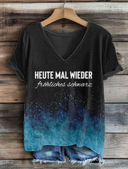 T-Shirt mit V-Ausschnitt Damen Heute Mal Fröhliches Schwarz