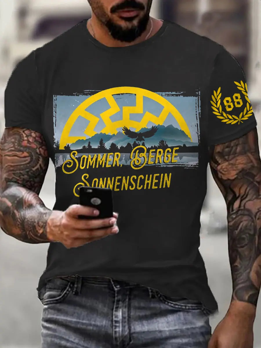 Männer Sonne und Nummer bedrucktes Kurzarm-T-Shirt