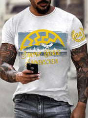 Männer Sonne und Nummer bedrucktes Kurzarm-T-Shirt