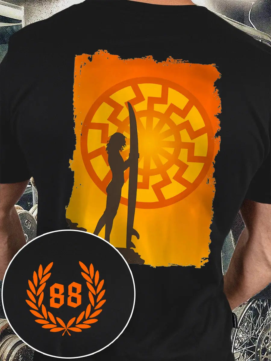 Männer Sonne und Nummer bedrucktes Kurzarm-T-Shirt