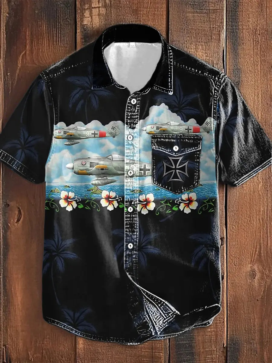 Männer Deutschland Bundeswehr Print Kurz ärmel iges Hemd