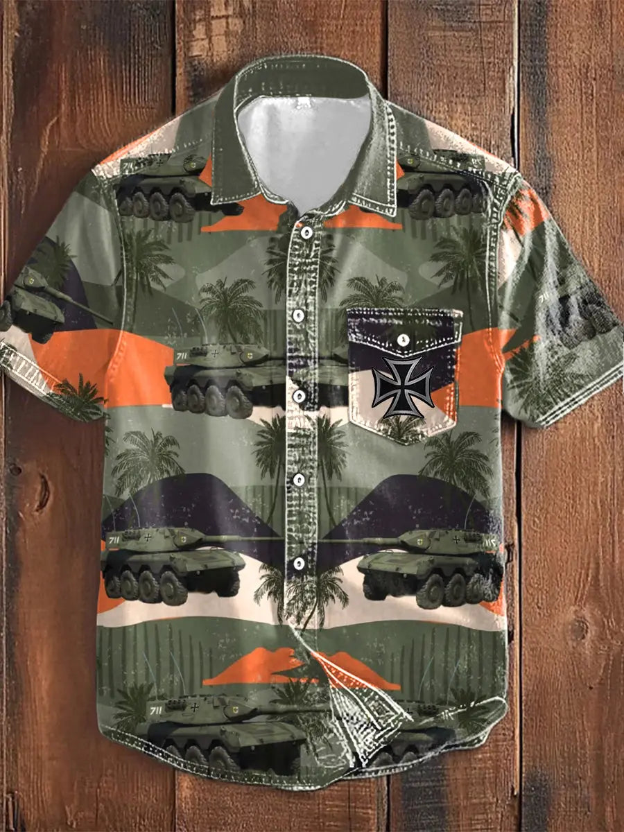 Männer Deutschland Bundeswehr Print Kurz ärmel iges Hemd