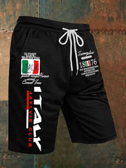 Pantaloncini casual stampati con bandiera italiana da uomo