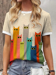 Frauen bunte Katzen Kunstdruck T-Shirt