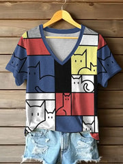 Frauen Katzen linie Kunstdruck T-Shirt