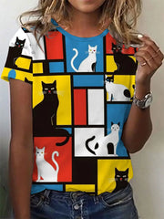 Frauen Katzen linie Kunstdruck T-Shirt