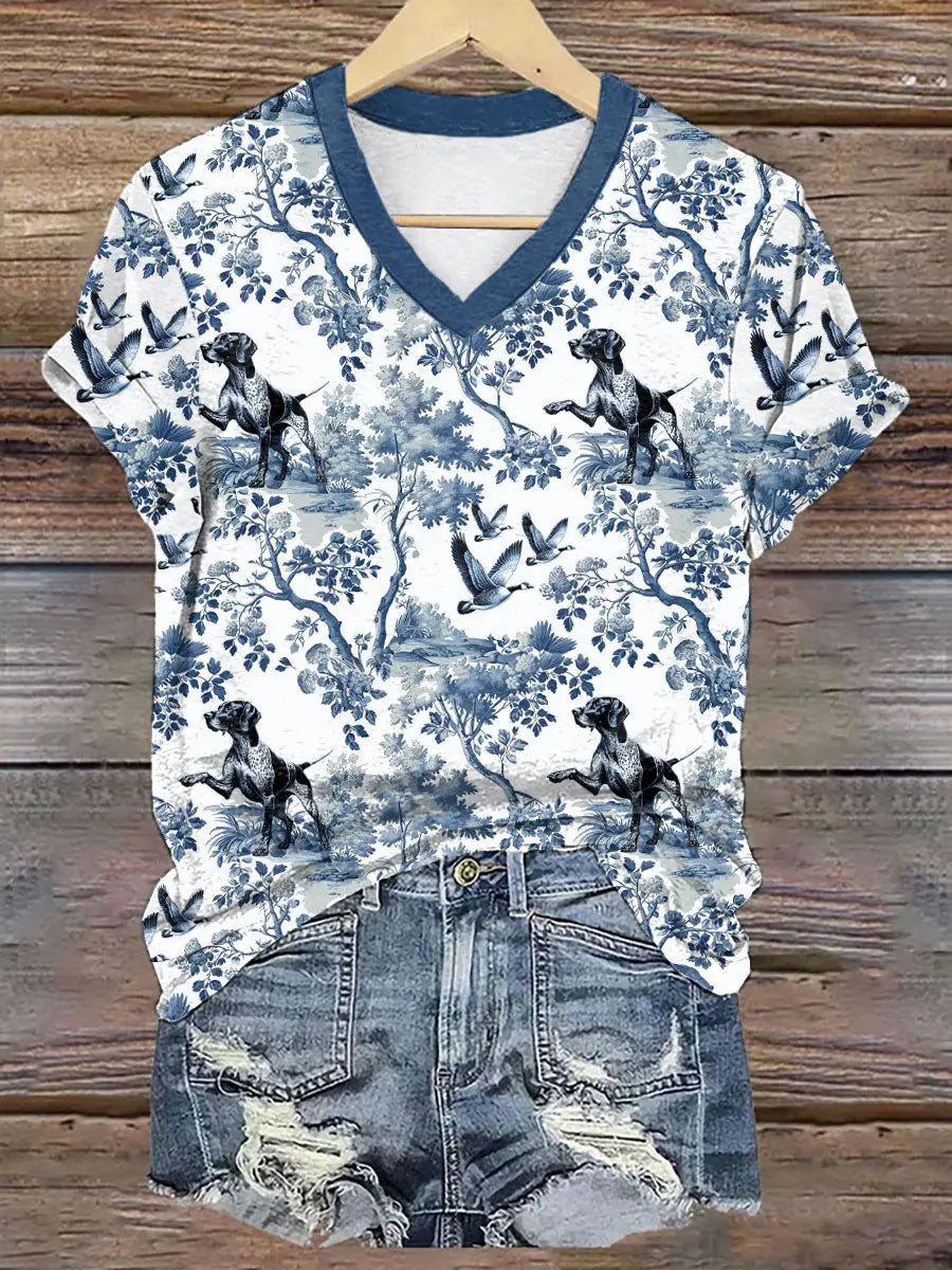 Frauen Deutsch Kurzhaar T-Shirts mit V-Ausschnitt