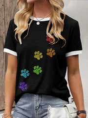 Frauen buntes Strass-T-Shirt mit Pfoten druck