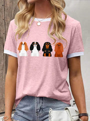 Frauen niedliches Hunde-Kunstdruck-Kurzarm-T-Shirt
