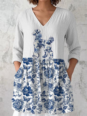 Frauen Pudel Blumen Baumwolle und Leinen T-Shirt