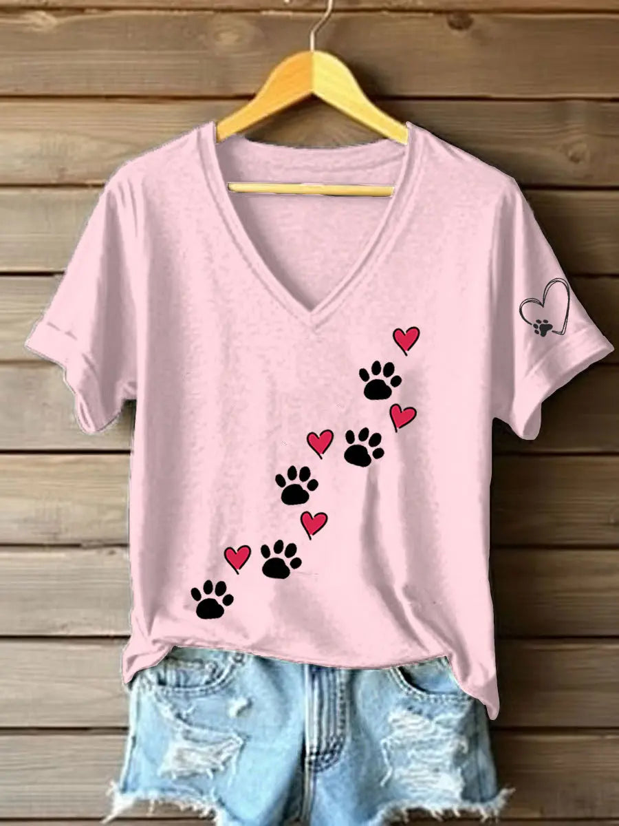Frauen Liebe Herz Hund Pfote T-Shirt