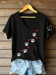 Frauen Liebe Herz Hund Pfote T-Shirt