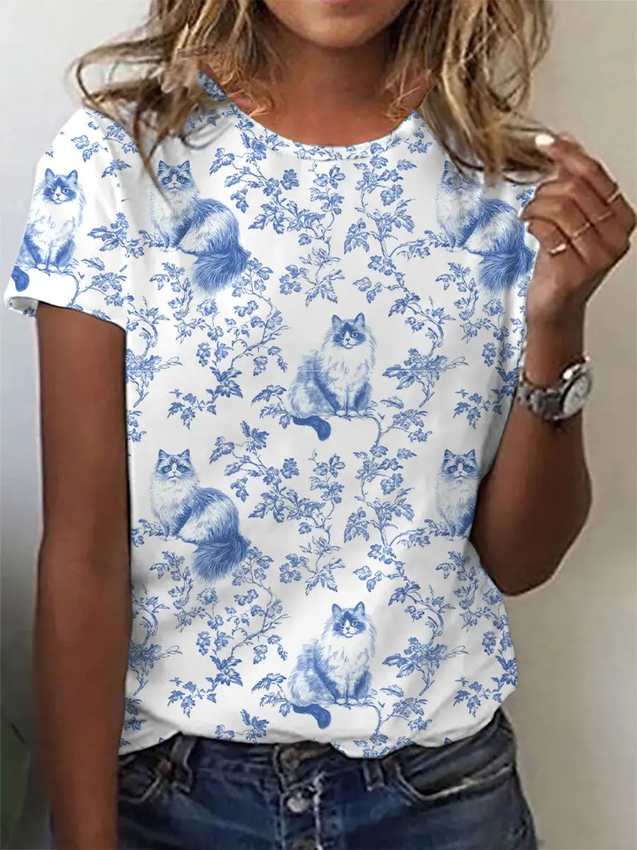 Frauen Ragdoll Katze Print Casual T-Shirt