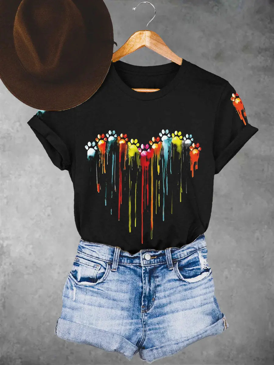 Frauen bunte T-Shirts mit Tier pfoten druck