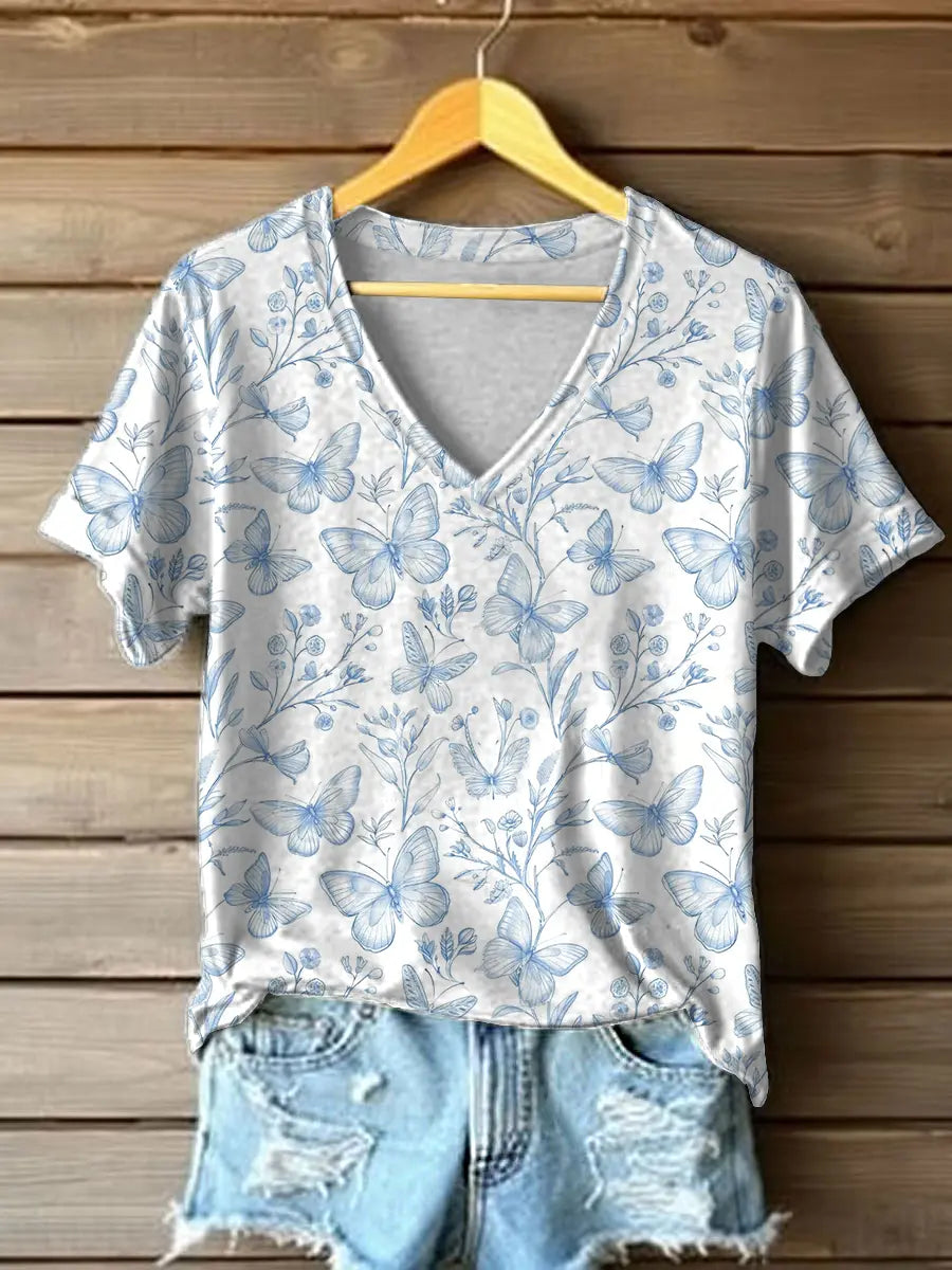 Frauen Schmetterling Print Casual T-Shirt