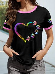 Frauen bunte T-Shirts mit Tier pfoten druck