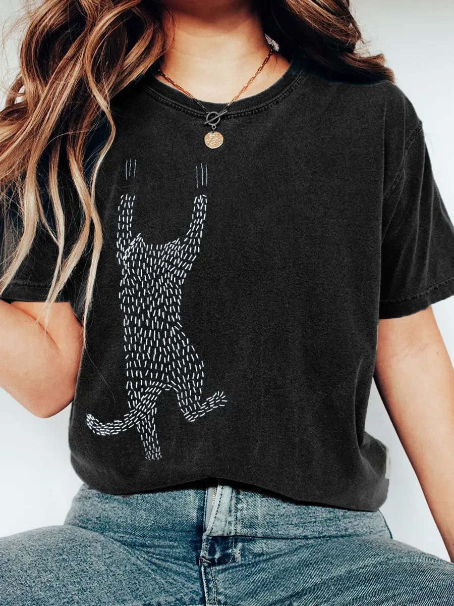 Frauen Lustiges Katzen muster Vintage T-Shirt