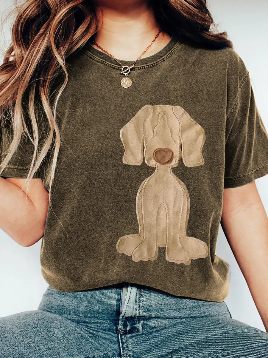 Frauen reizender Hund Patchwork Kunst Vintage T-Shirt