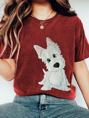 Frauen reizender Hund Patchwork Kunst Vintage T-Shirt