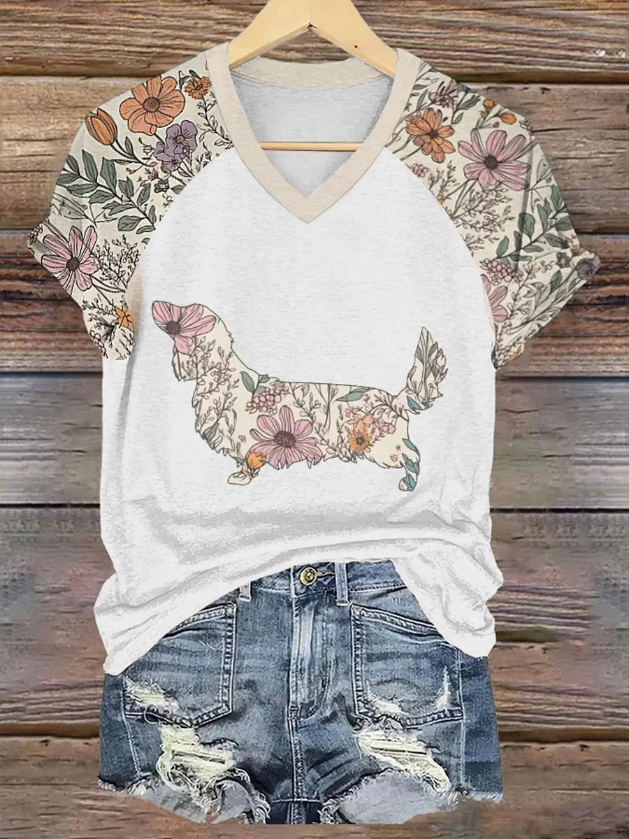 Damen Dackel gedruckt lässig T-Shirt