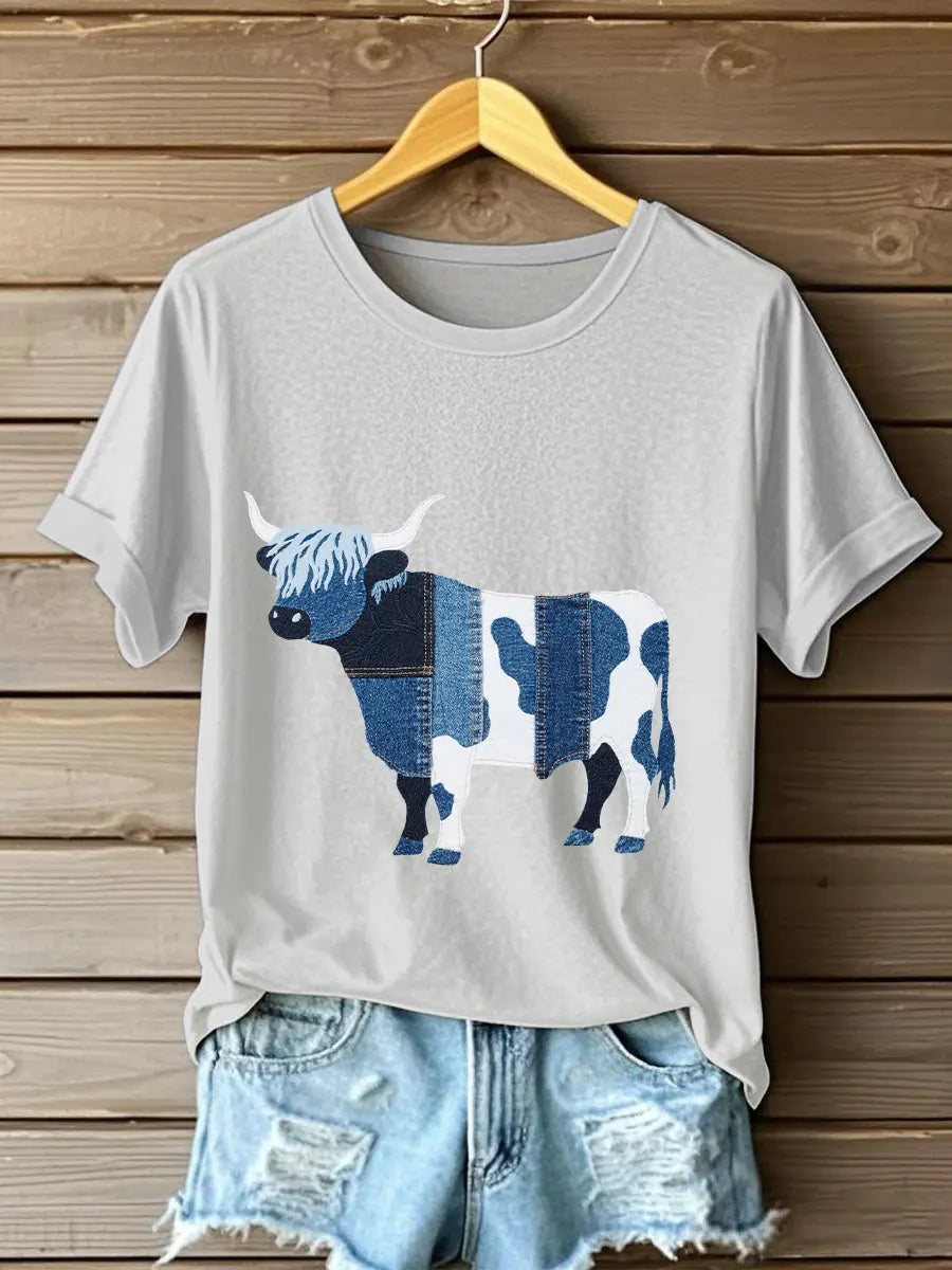 Damen-Jeans-Highland-Kuh-T-Shirt