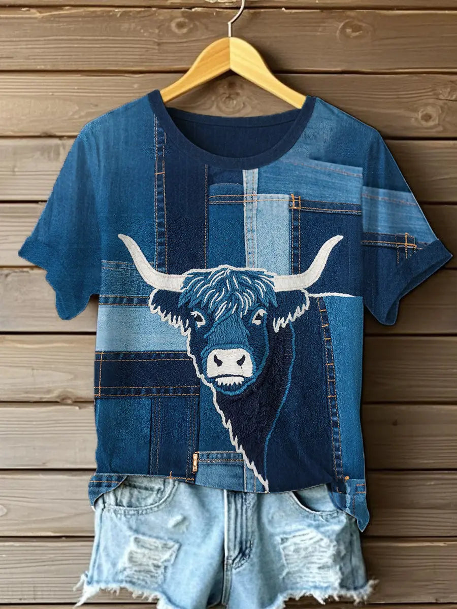 Damen-Jeans-Highland-Kuh-T-Shirt