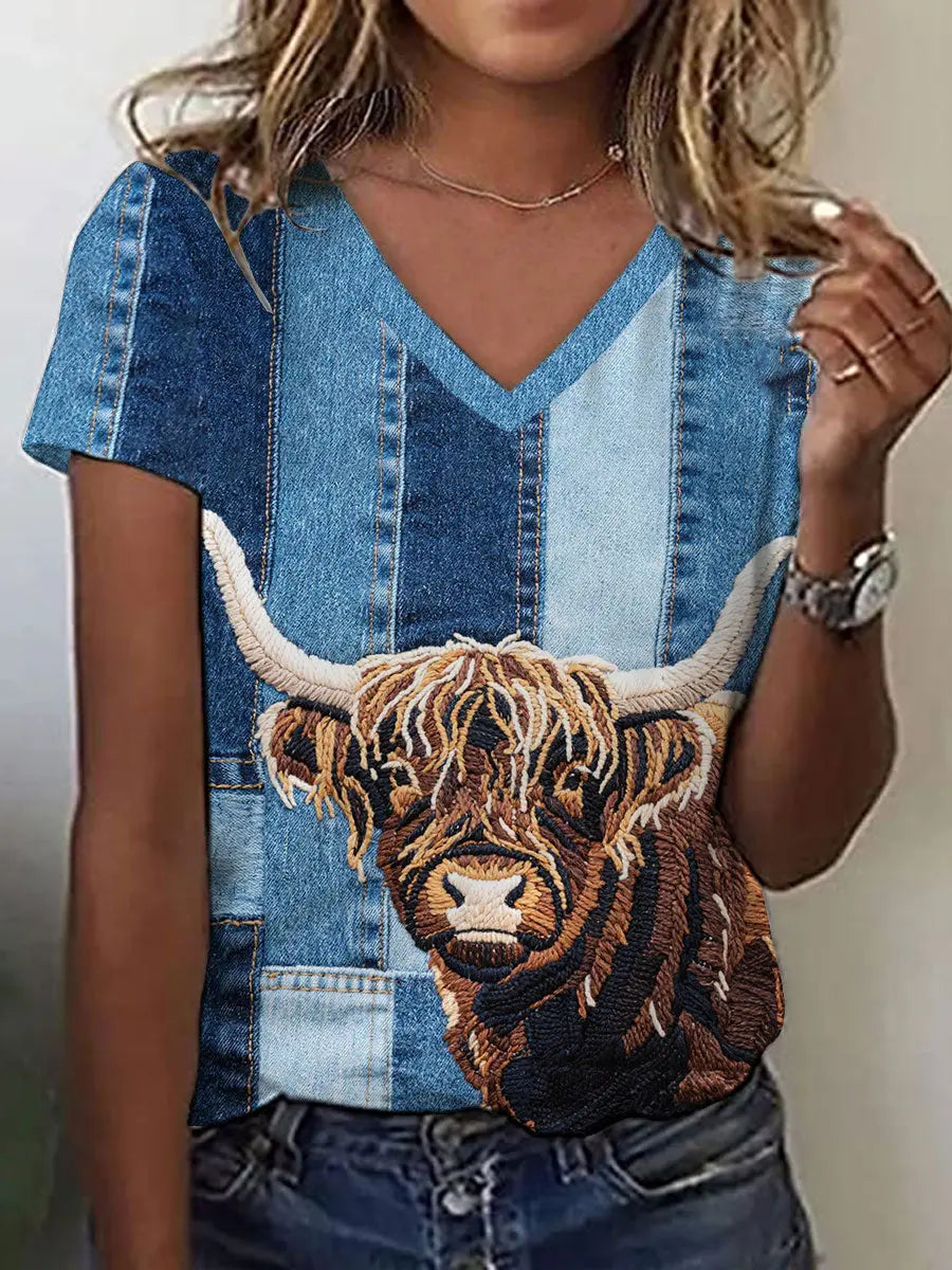 Damen-Jeans-Highland-Kuh-T-Shirt