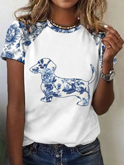Damen Dackel Blumen druck T-Shirt