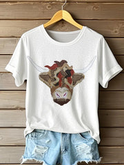 Frauen Highland Kuh Muster Patchwork Kunst T-Shirt