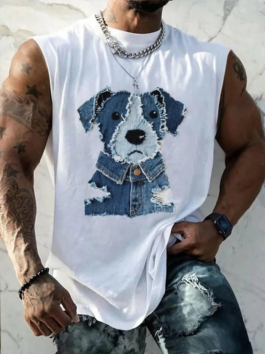 Herren niedliches Hunde muster Patchwork Art Tank Top